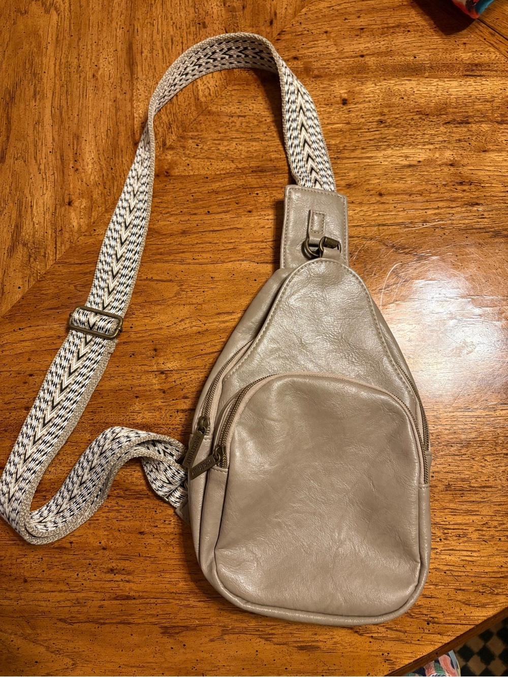 Marleylilly vegan leather sling bag purse with a patterned wide shoulder strap